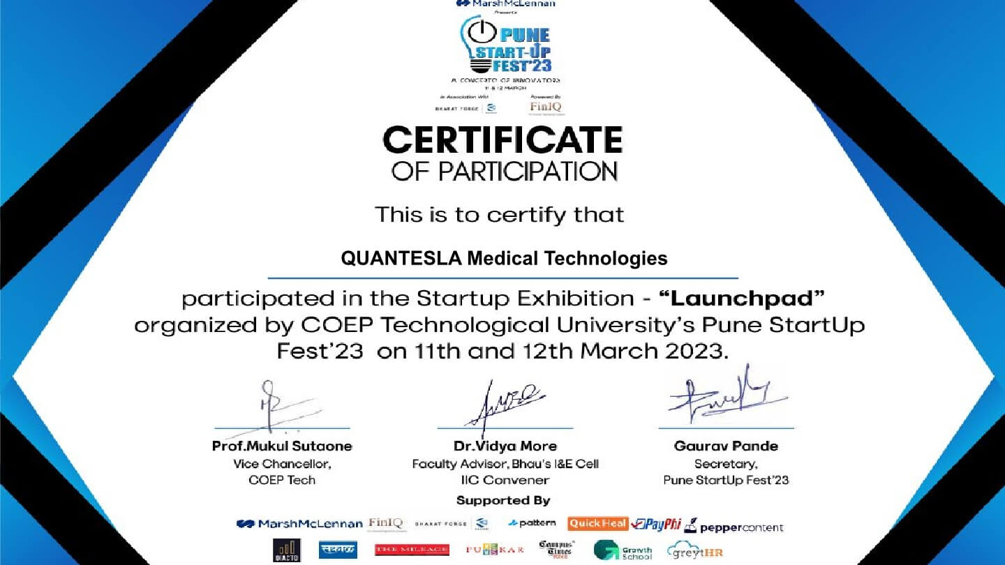 Best startup award in Healthcare category in Pune Startup Fest organized at Bhau Institute, COEP, Pune